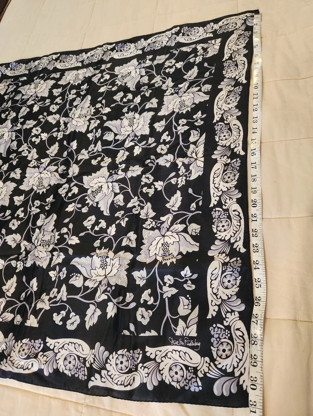 Diane von Furstenberg Scarf Black, Gray & White Floral, 31